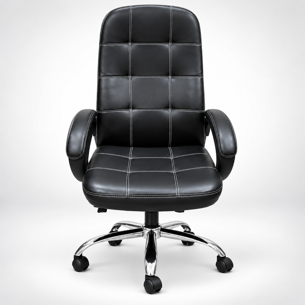 Premium High Back Director Chair with Padded Armrests, Cushioned Seat, Contrast Stitching and Five-Star Wheeled Base for Office Cabins