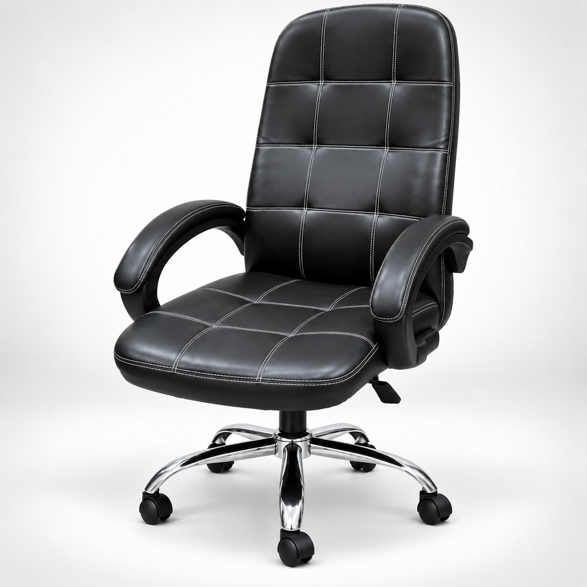 Premium High Back Director Chair with Padded Armrests, Cushioned Seat, Contrast Stitching and Five-Star Wheeled Base for Office Cabins