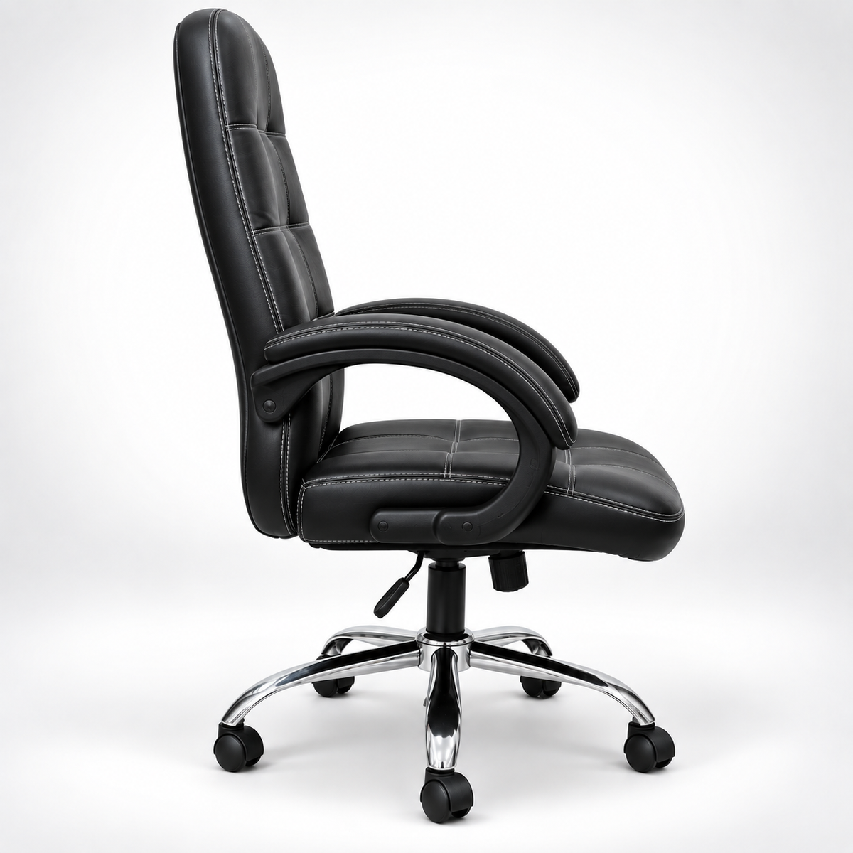 Premium High Back Director Chair with Padded Armrests, Cushioned Seat, Contrast Stitching and Five-Star Wheeled Base for Office Cabins