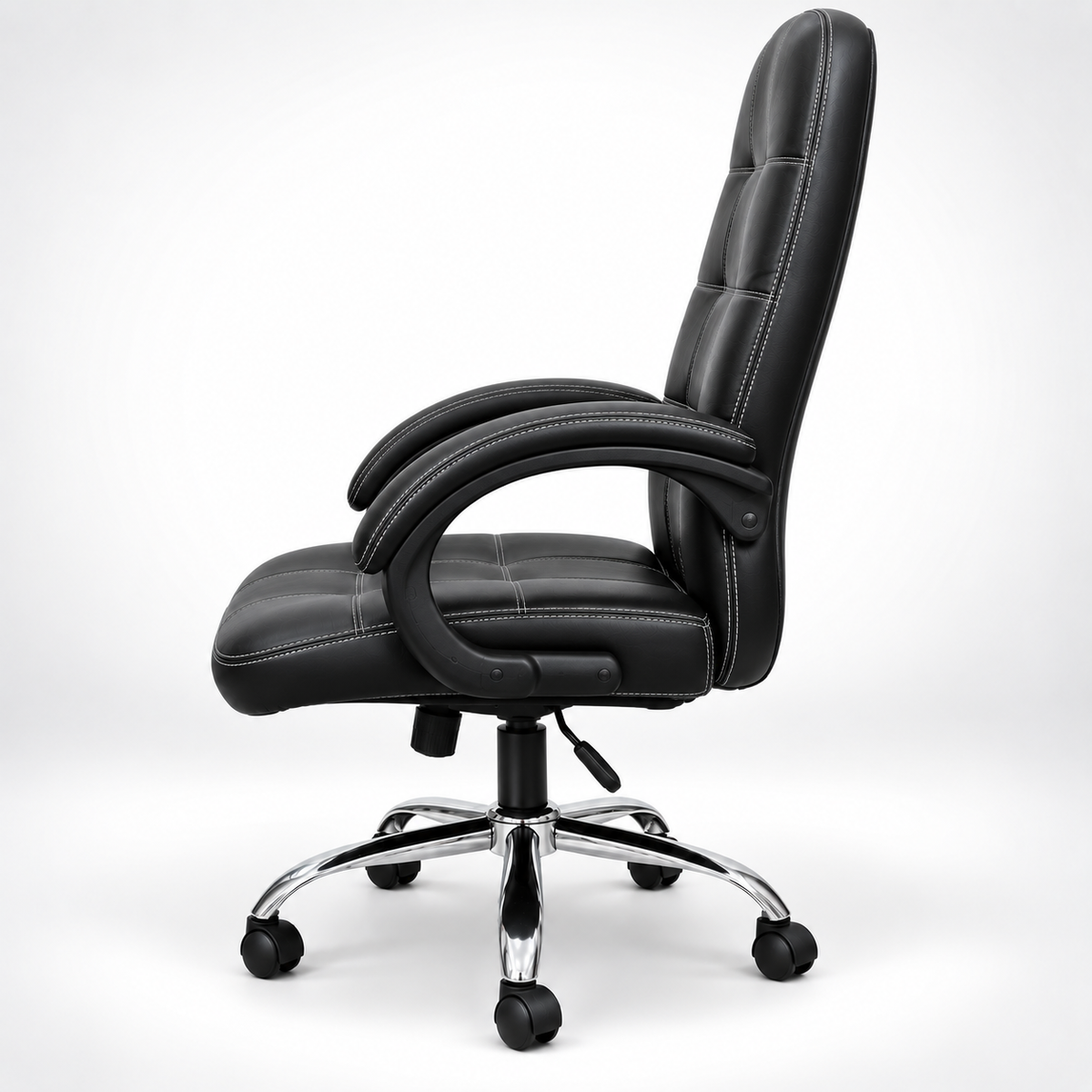 Premium High Back Director Chair with Padded Armrests, Cushioned Seat, Contrast Stitching and Five-Star Wheeled Base for Office Cabins