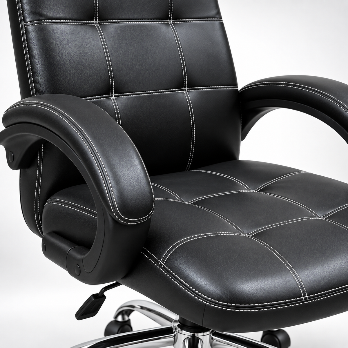 Premium High Back Director Chair with Padded Armrests, Cushioned Seat, Contrast Stitching and Five-Star Wheeled Base for Office Cabins