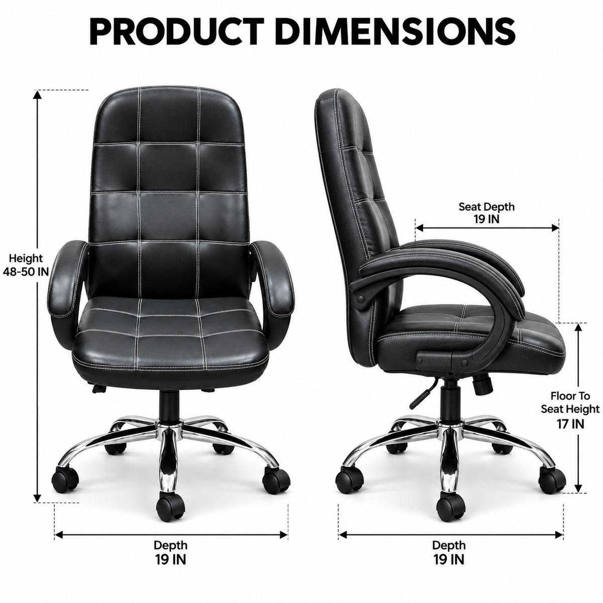 Premium High Back Director Chair with Padded Armrests, Cushioned Seat, Contrast Stitching and Five-Star Wheeled Base for Office Cabins