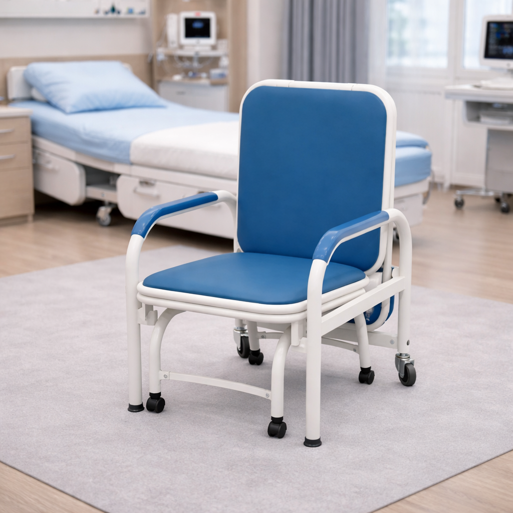 Foldable Chair Cum Bed for Hospital Furniture with Mattress for Patient Attendant, Medical Waiting and Recovery Room