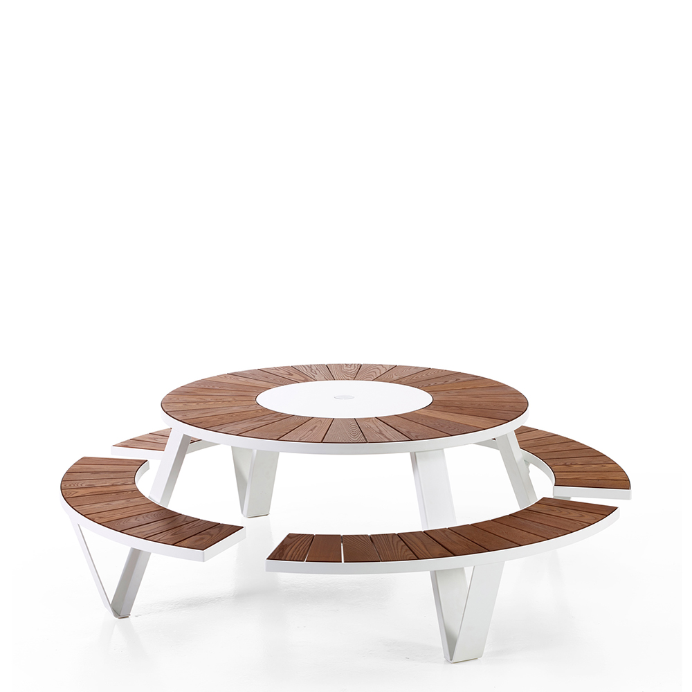 Round Cafe Table with Integrated Circular Seating, Modern Outdoor Dining Table Set for Cafes, Restaurants