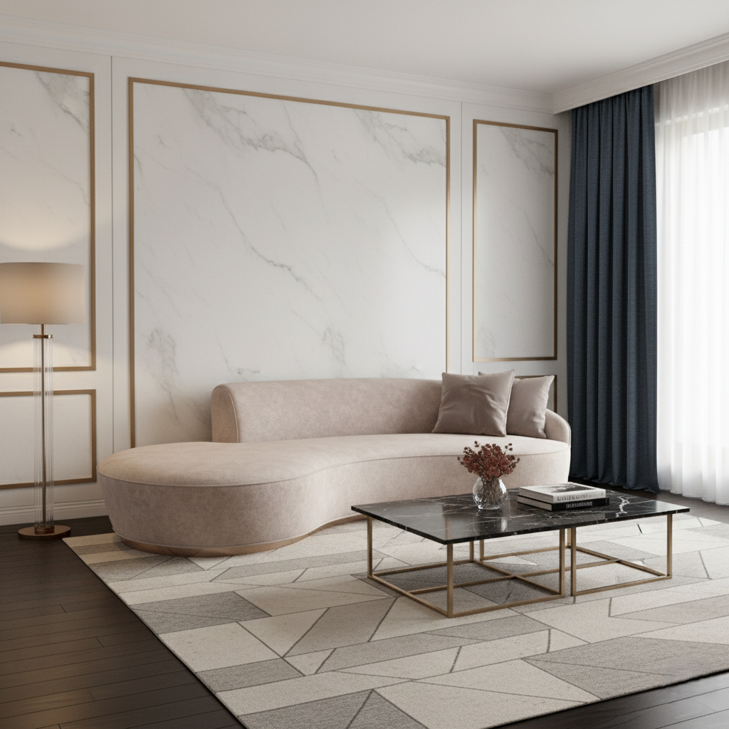 বাঁকা ৩ আসন বিশিষ্ট সোফা, ঘরের আসবাবের জন্য আধুনিক ডিজাইনার, ক্লাসিক এবং সমসাময়িক ডিজাইনের নিখুঁত মিশ্রণ।