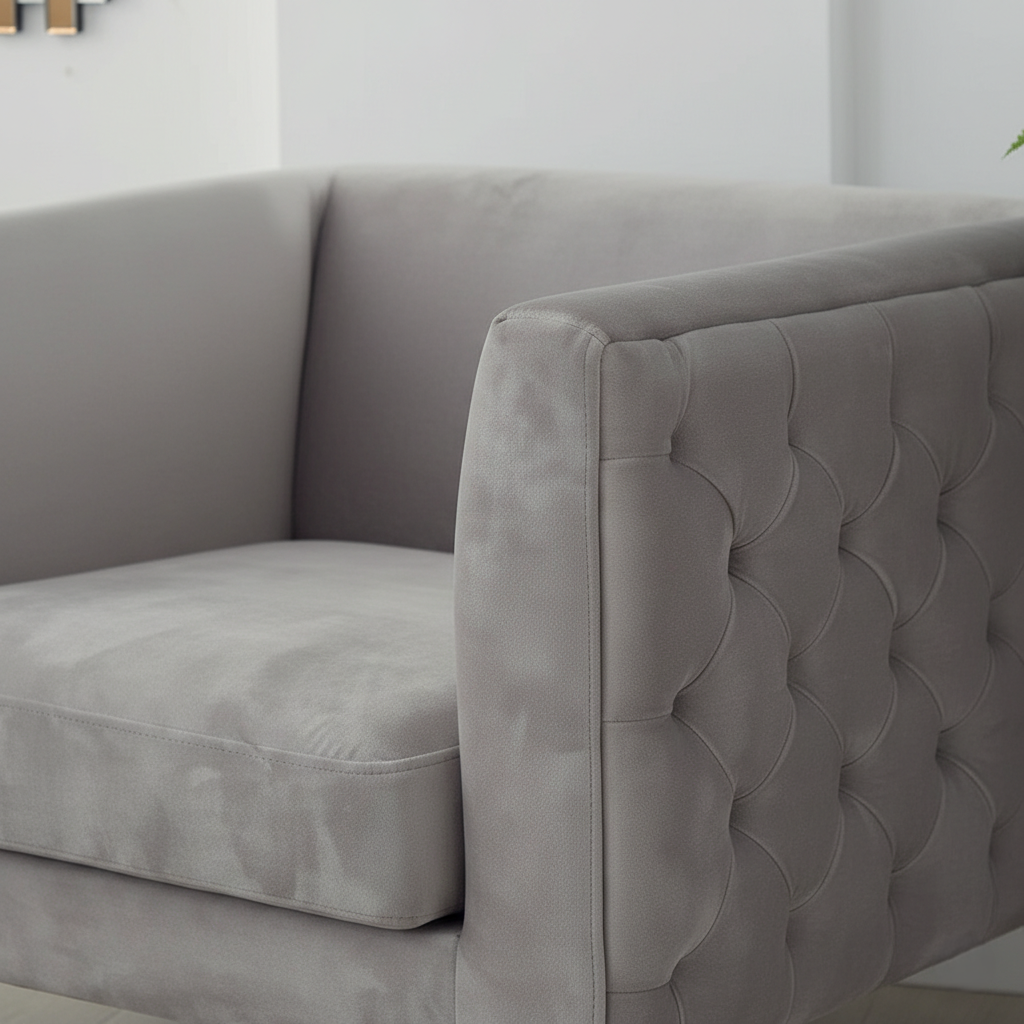 घरेलू फर्नीचर के लिए आधुनिक सोफा, मरांडी लकड़ी के फ्रेम में बना, असबाब कपड़े और धातु के पैरों के साथ पाउडर लेपित