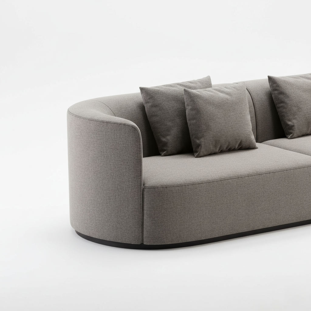 L Curved Shaped Sofa for Luxury Home Furniture Made of Marandi Wood Frame with Suede Fabric, and Wooden Legs