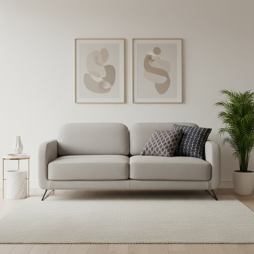 घरेलू फर्नीचर के लिए 2 सीटर सोफा, प्लाईवुड फ्रेम में बना, असबाबवाला साबर और टिकाऊ और उच्च गुणवत्ता के साथ