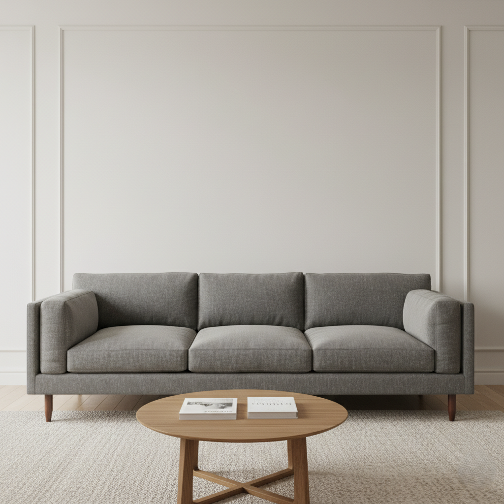 3 सीटर लक्ज़री सोफा आधुनिक डिज़ाइन लकड़ी के फ्रेम और असबाब साबर उच्च घनत्व फोम और धातु के पैरों के साथ