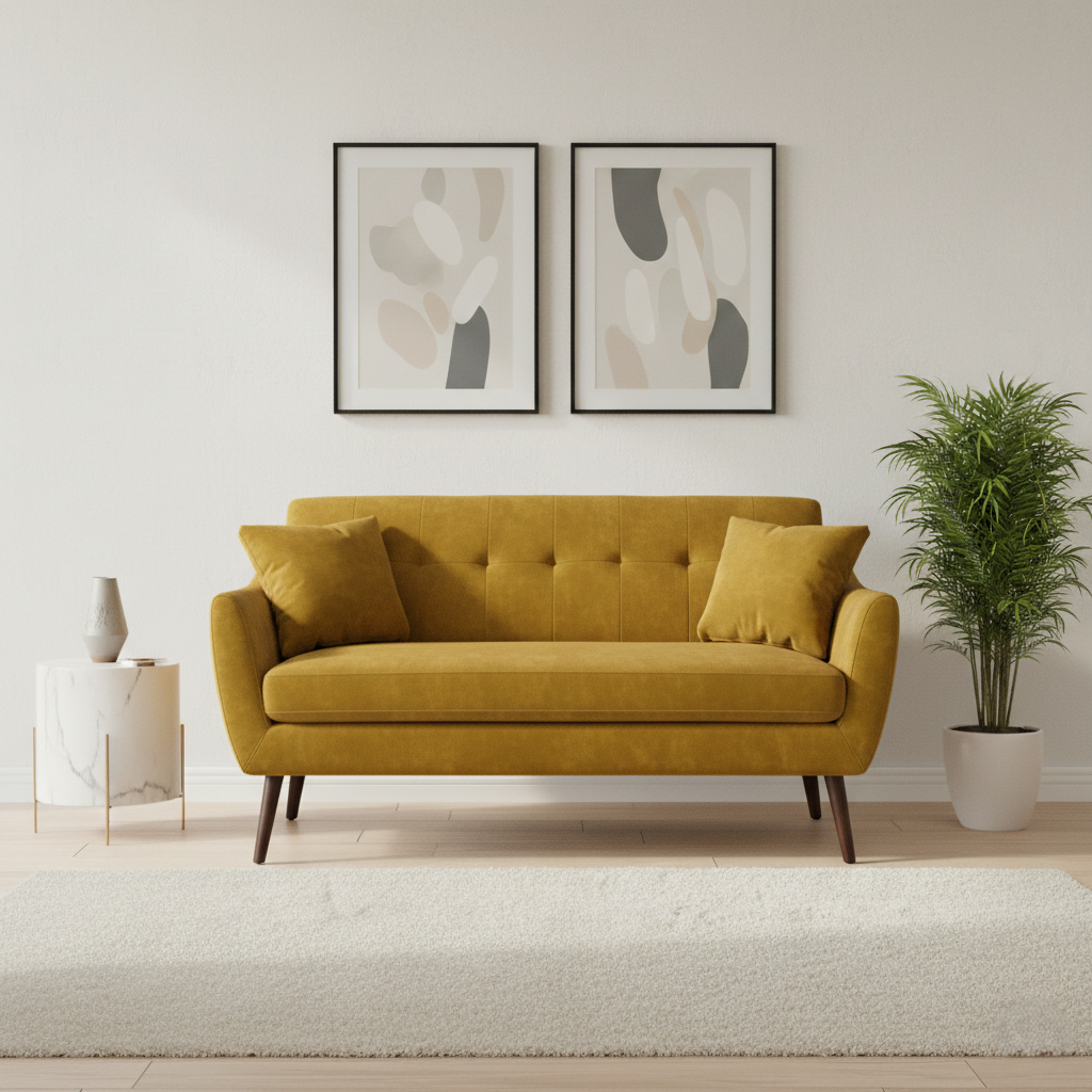 2 Seater Sofa Modern Design Wooden Frame with Velvet Fabric, Soft Padded, and Durable Quality