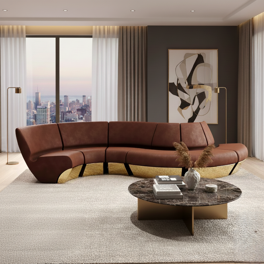 বাড়ির আসবাবপত্রের জন্য বিলাসবহুল ডিজাইনের মডুলার সোফা, উচ্চ ঘনত্বের ফোম সহ লেদারেট দিয়ে তৈরি প্লাইউড, বসার ঘরের জন্য টেকসই এবং আরামদায়ক