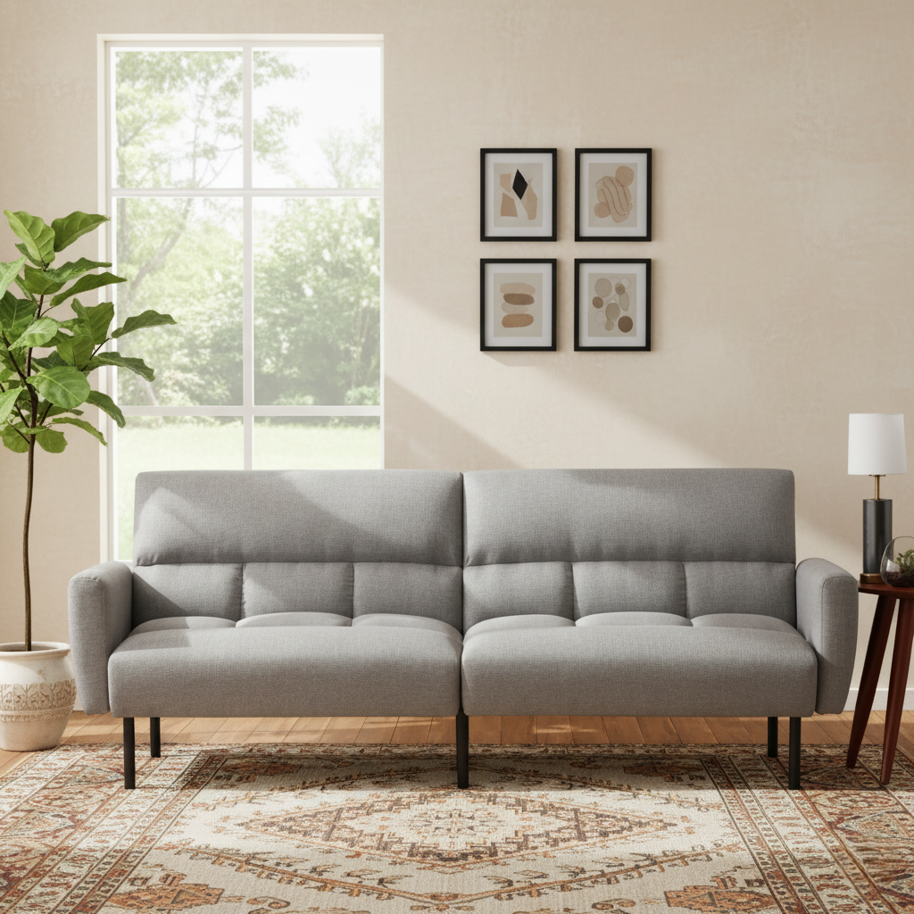 Modern Sofa Cum Bed for Home Furniture- Made with Durable Marandi Wood Frame, Soft Fabric Upholstery, and Sturdy Metal Legs