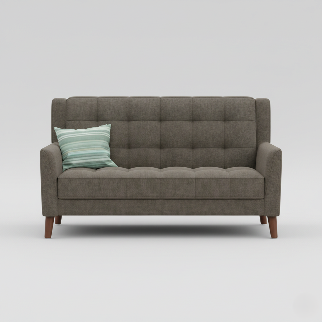 2 Seater Sofa for Home Furniture Made in Wooden Frame with Fabric and Teak wood Legs with Polish