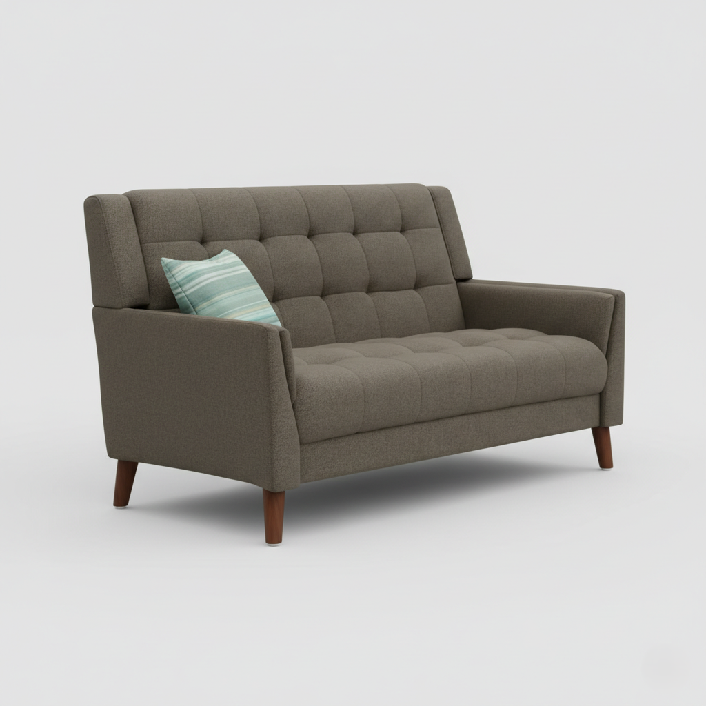 2 Seater Sofa for Home Furniture Made in Wooden Frame with Fabric and Teak wood Legs with Polish