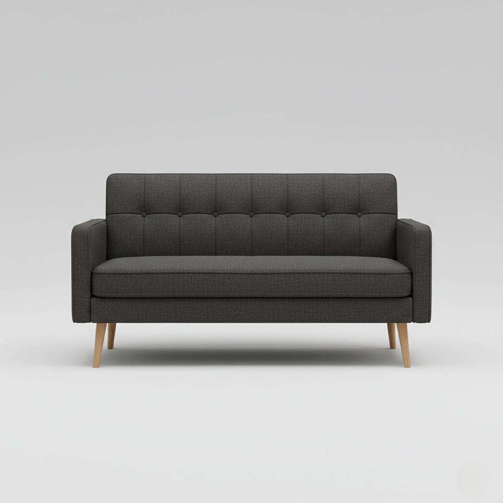 2-Seater Armless Sofa, Elegant Tufted Fabric Upholstery and Natural Wood Legs and Perfect for Entryways