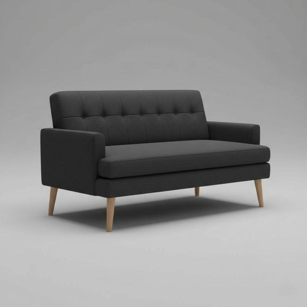 2-Seater Armless Sofa, Elegant Tufted Fabric Upholstery and Natural Wood Legs and Perfect for Entryways