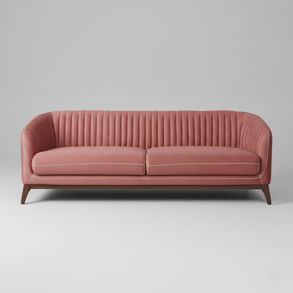 घर के फर्नीचर के लिए आधुनिक डिज़ाइन का 3 सीटर सोफा, लाल रंग में मखमली असबाब और सागौन की लकड़ी के पैरों के साथ