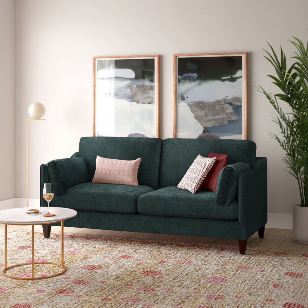 2 Seater Sofa Modern Design High Quality Fabric with Marandi wood Frame and Soft Padded & Wooden Legs