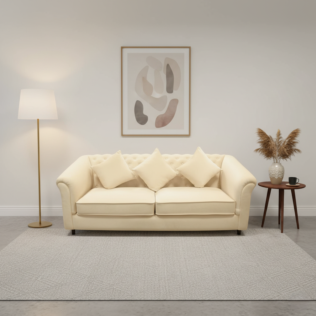 3 Seater Sofa Modern Design for Home Furniture with Velvet Upholstery and Fully Cushioned & Premium Quality for Living Room