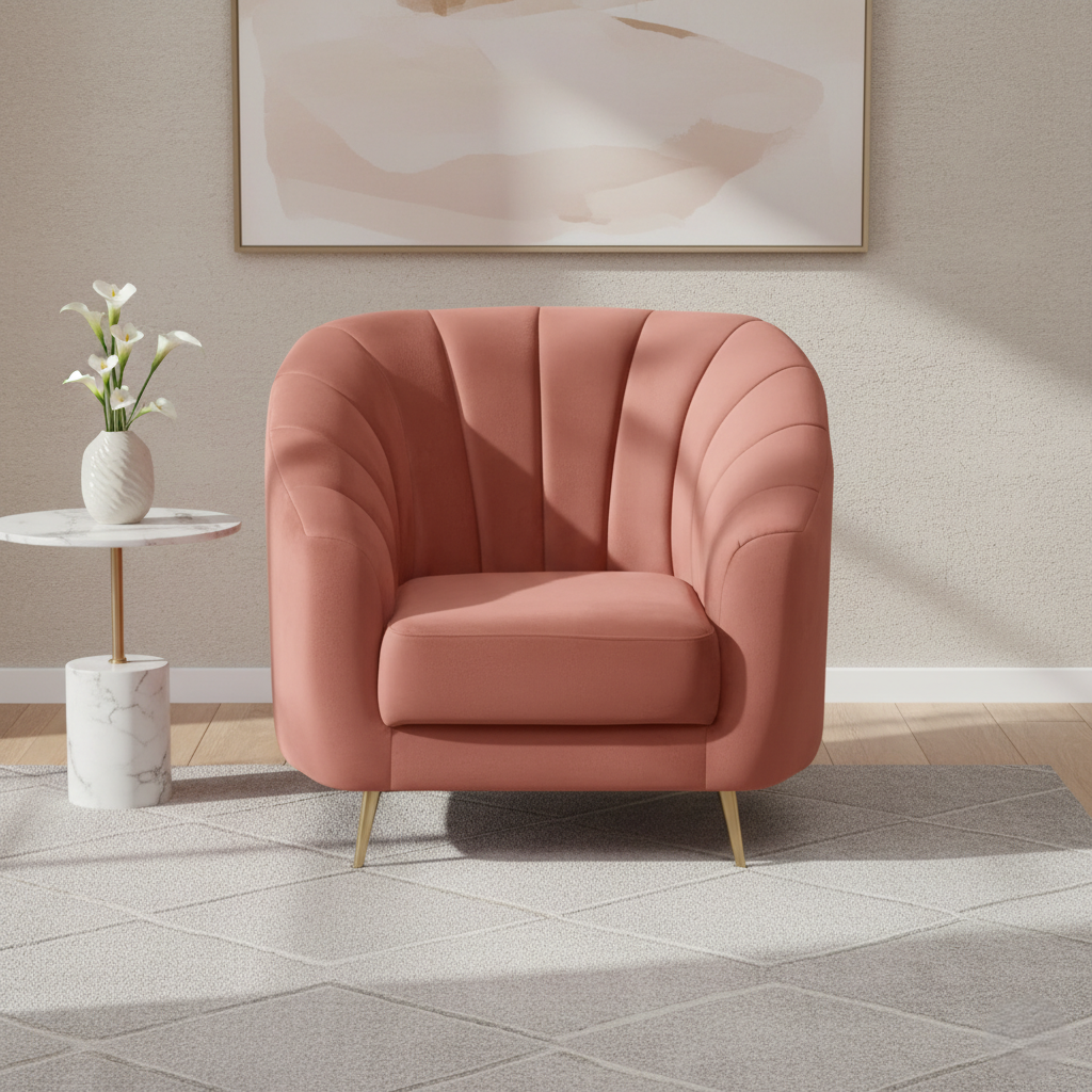 Single Seater Sofa for Home Furniture Made in Plyboard with Velvet Fabric and Soft Padded High Quality and Comfort in Living Room