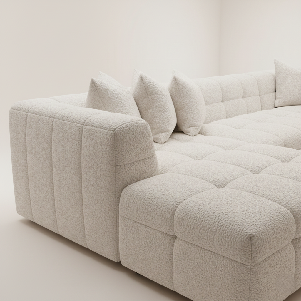 L-Shaped Corner Sofa Luxury Design Made in Marandi with Boucle fabric Soft Seating 32 Density foam High Quality Sofa for Living Room