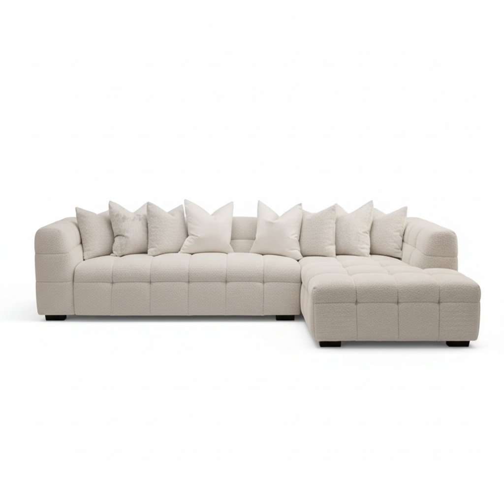 L-Shaped Corner Sofa Luxury Design Made in Marandi with Boucle fabric Soft Seating 32 Density foam High Quality Sofa for Living Room