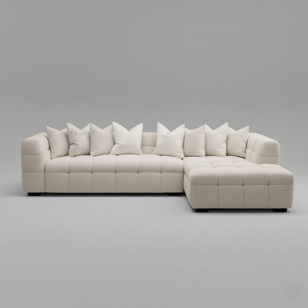 L-Shaped Corner Sofa Luxury Design Made in Marandi with Boucle fabric Soft Seating 32 Density foam High Quality Sofa for Living Room