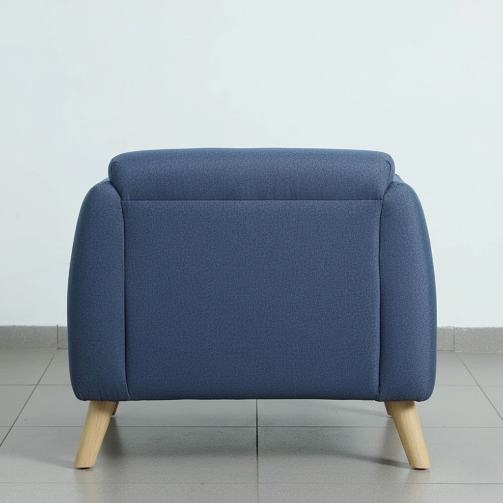 घर के फर्नीचर के लिए एक सीटर सोफा, प्रीमियम कॉटन फ़ैब्रिक, मुलायम गद्देदार और सागौन की लकड़ी के लेग बेस के साथ