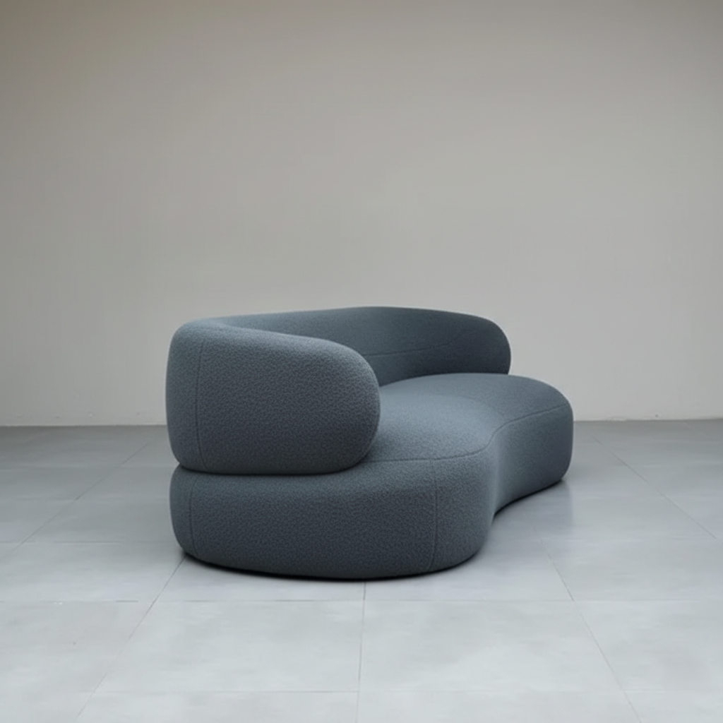 3 सीटर सोफा आधुनिक डिजाइन संरचना मरांडी लकड़ी में बुकल फैब्रिक और लिविंग रूम के लिए टिकाऊ और उच्च गुणवत्ता वाली नरम सीटिंग के साथ बनाया गया है