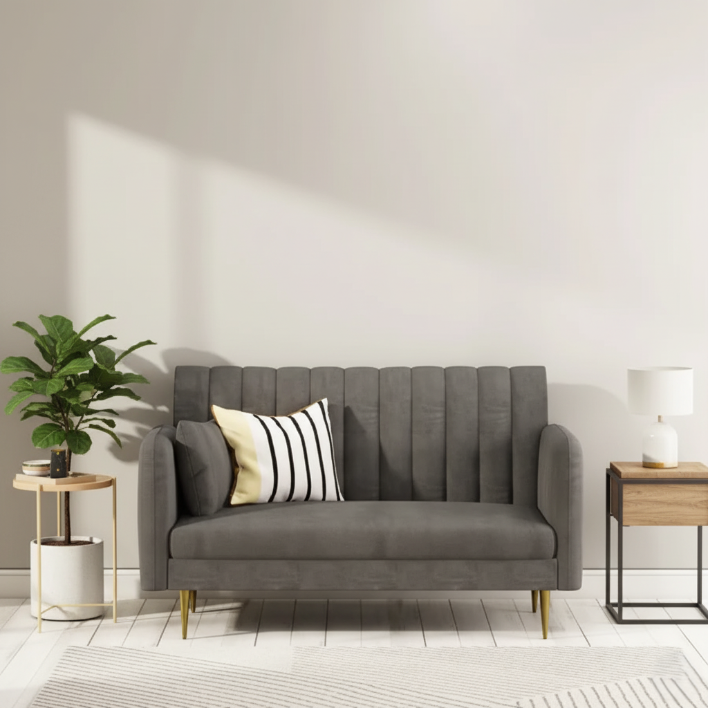 2 Seater Sofa Velvet Fabric Structure with Marandi wood Frame and Metal Legs Base for Living Room