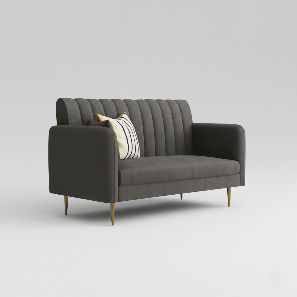 2 Seater Sofa Velvet Fabric Structure with Marandi wood Frame and Metal Legs Base for Living Room