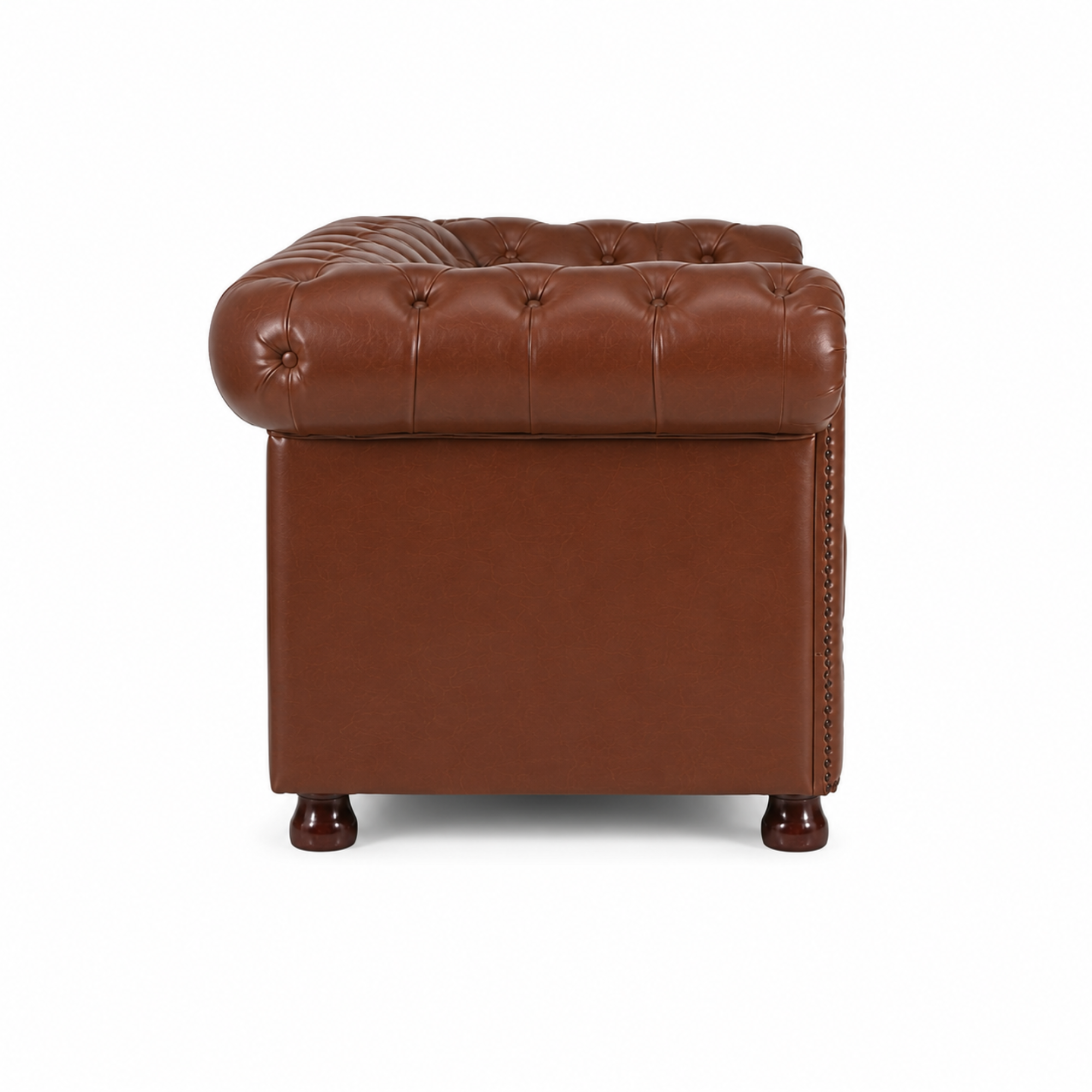2 Seater Chesterfield & Sofa Leatherette Upholstery With Solid Wood Frame and Wooden Legs Base Caramel Brown Color