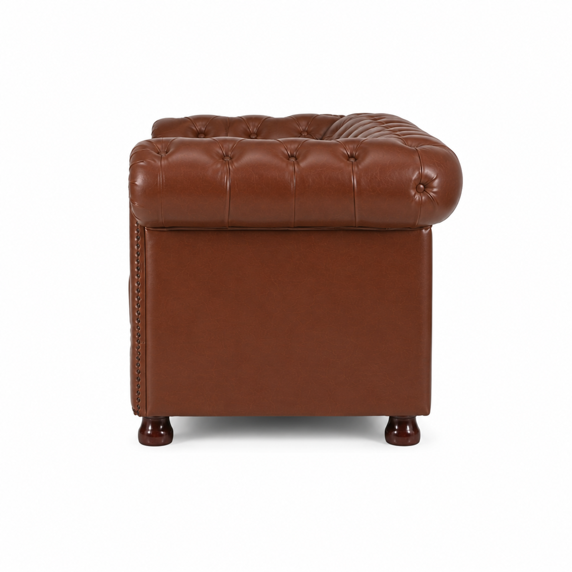 2 Seater Chesterfield & Sofa Leatherette Upholstery With Solid Wood Frame and Wooden Legs Base Caramel Brown Color