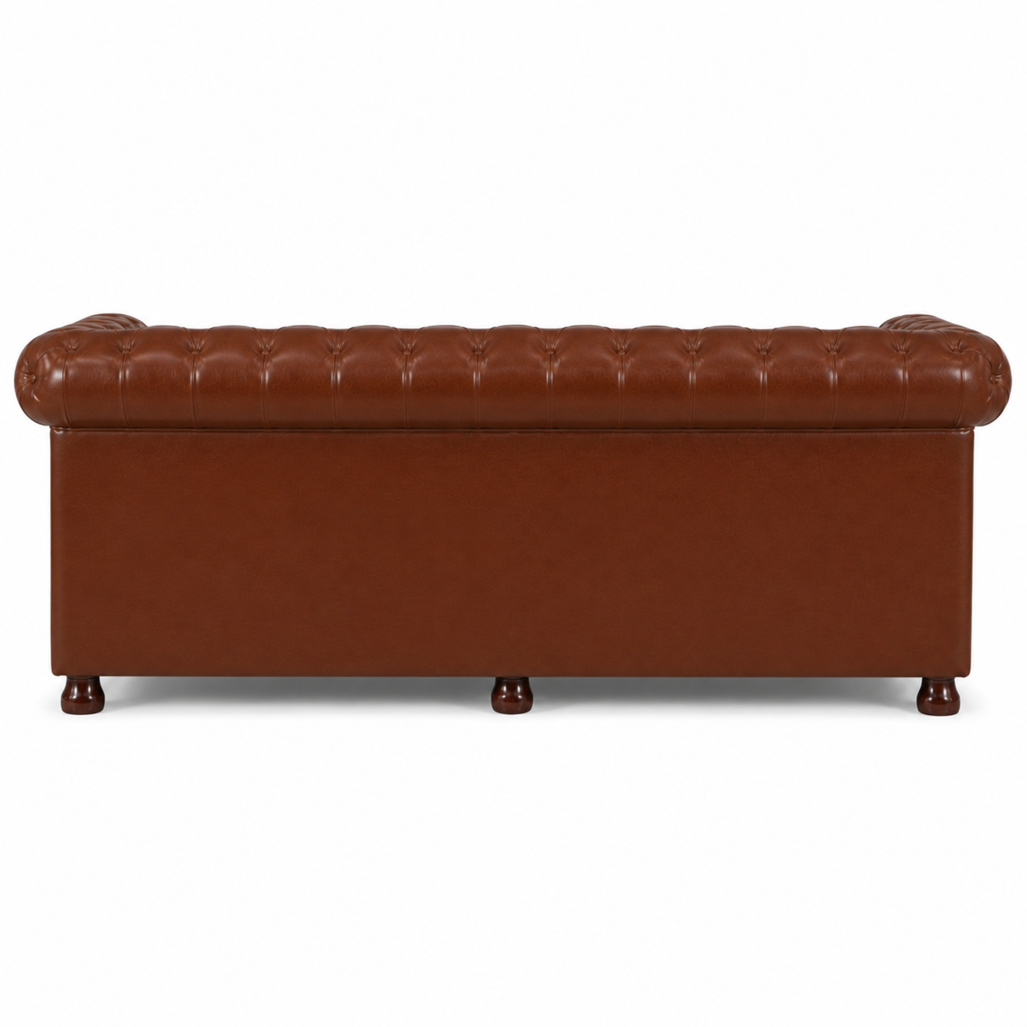 2 Seater Chesterfield & Sofa Leatherette Upholstery With Solid Wood Frame and Wooden Legs Base Caramel Brown Color