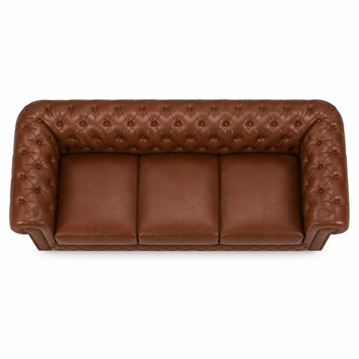 2 Seater Chesterfield & Sofa Leatherette Upholstery With Solid Wood Frame and Wooden Legs Base Caramel Brown Color
