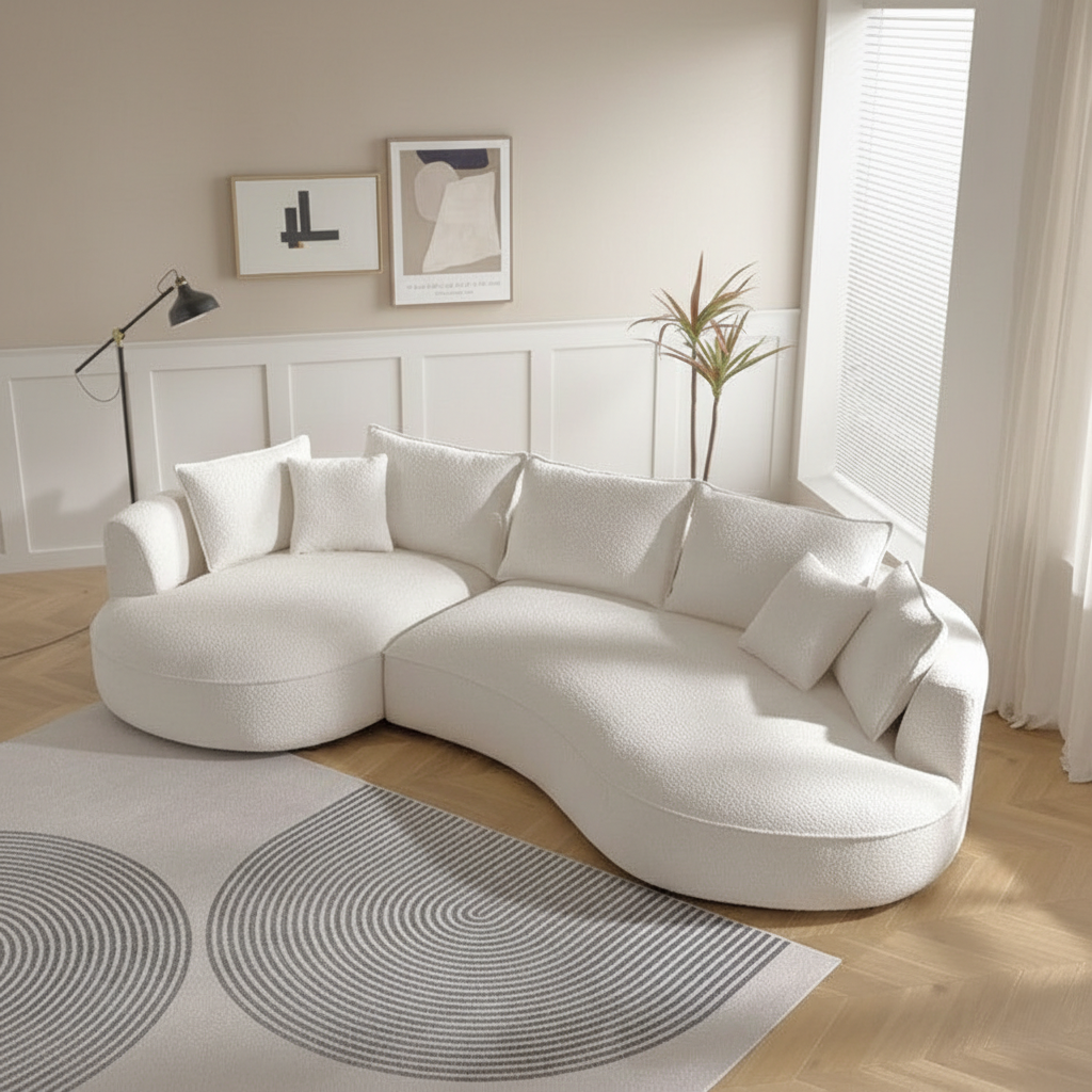 5 Seater Experience Luxurious Comfort with The Boucle Curved Sectional Sofa, A Modern and Comfortable Choice for Your Living Space