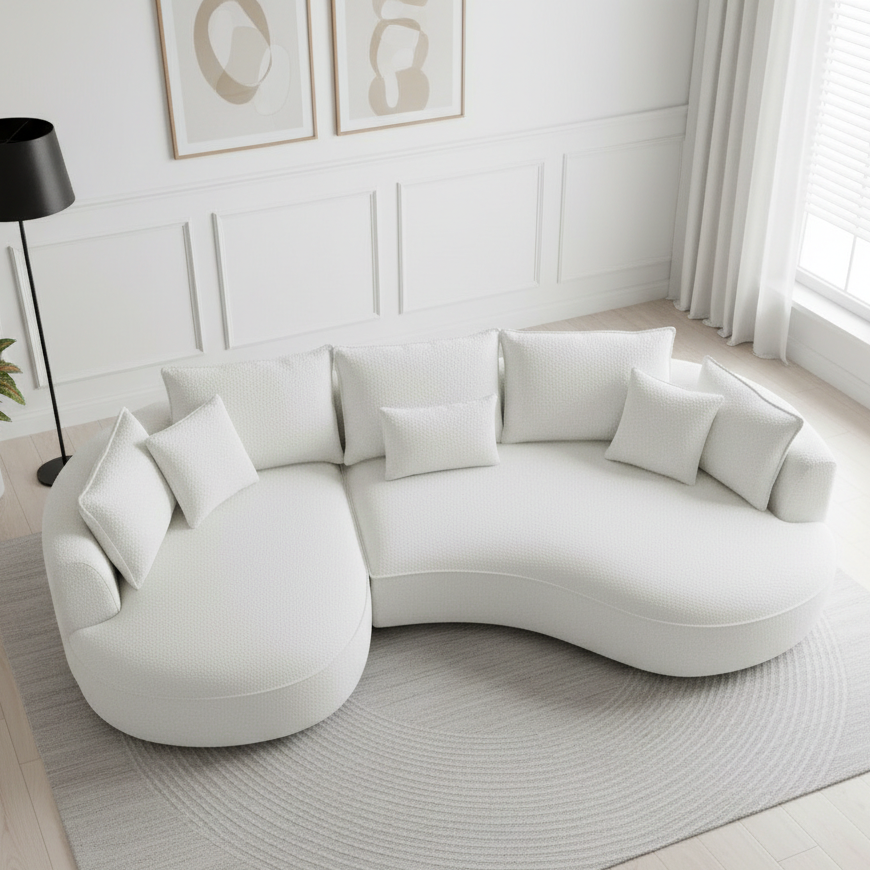 5 Seater Experience Luxurious Comfort with The Boucle Curved Sectional Sofa, A Modern and Comfortable Choice for Your Living Space