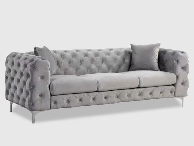 3 Seater Sofa for Home Furniture Elegant Button Tufted Design with Comfortable Cushions (Metal Legs)