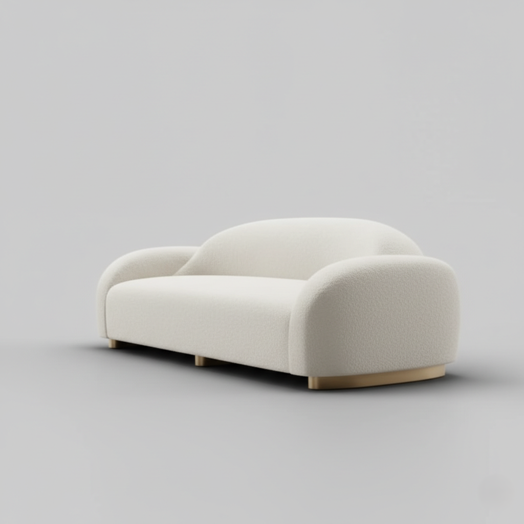 3 Seater Curved Sofa Made in Marandi & Teak Wood Frame and Metal Base with Premium Fabric Sofa for Home Furniture