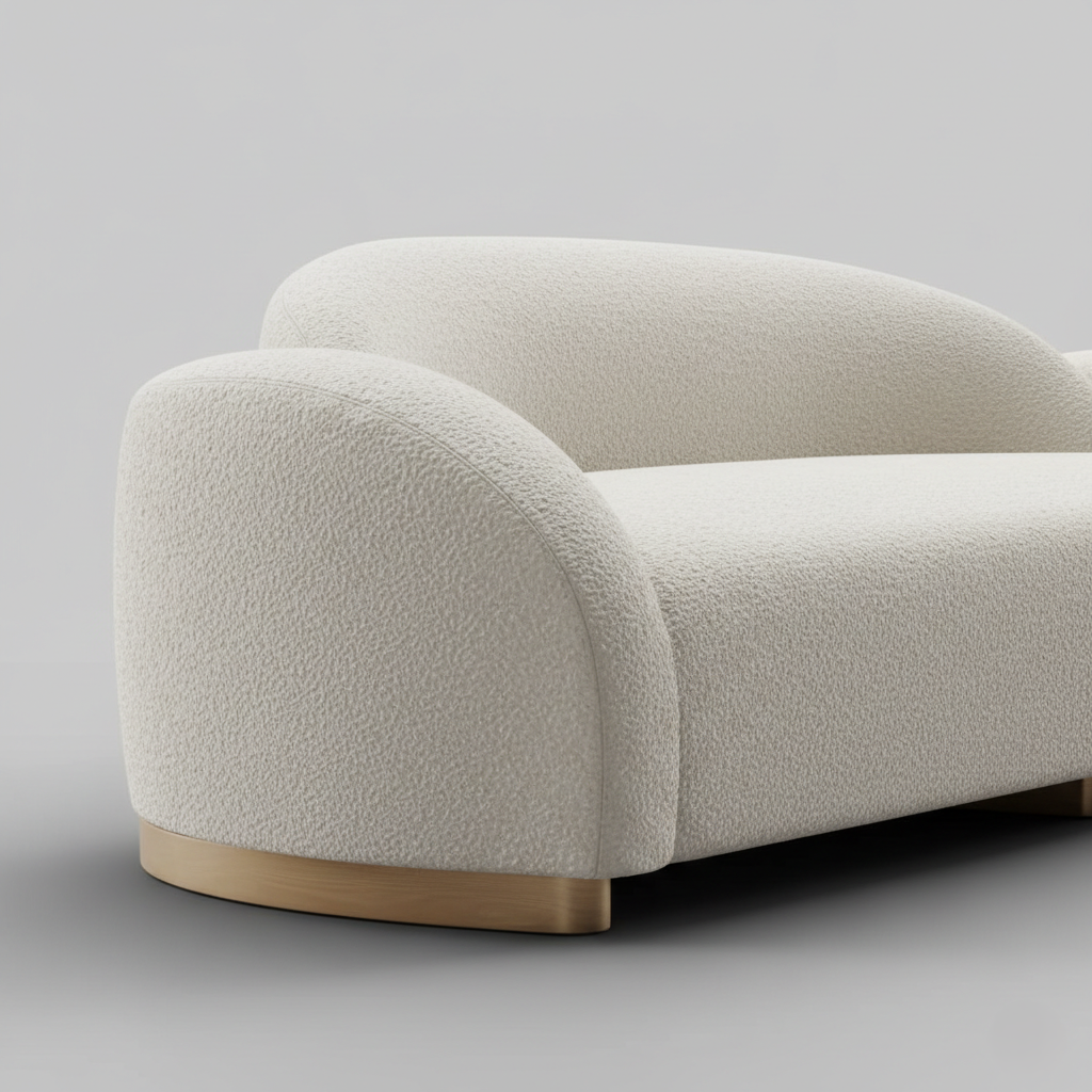 3 Seater Curved Sofa Made in Marandi & Teak Wood Frame and Metal Base with Premium Fabric Sofa for Home Furniture