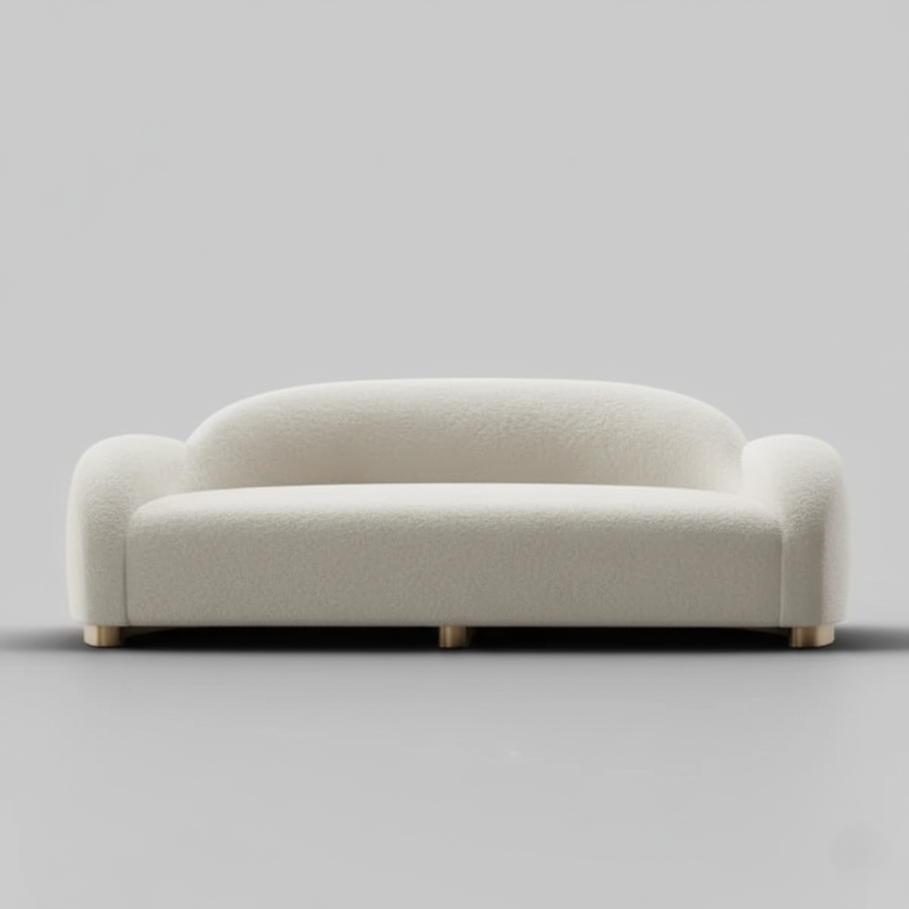 3 Seater Curved Sofa Made in Marandi & Teak Wood Frame and Metal Base with Premium Fabric Sofa for Home Furniture