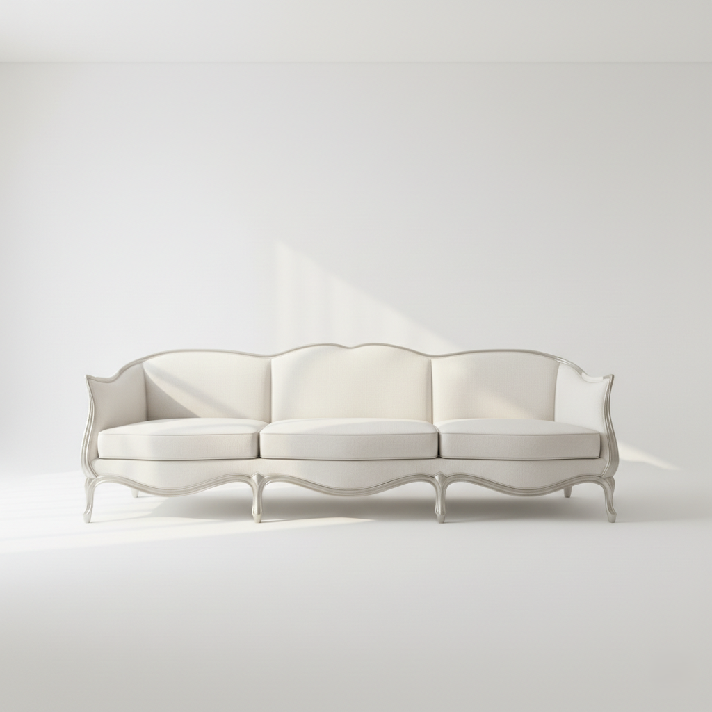 3 सीटर सोफा, लग्जरी रॉयल आधुनिक डिज़ाइन, हस्तनिर्मित और मुलायम गद्देदार फोम और कैब्रिओल पैरों के साथ, मेटैलिक फिनिश के साथ