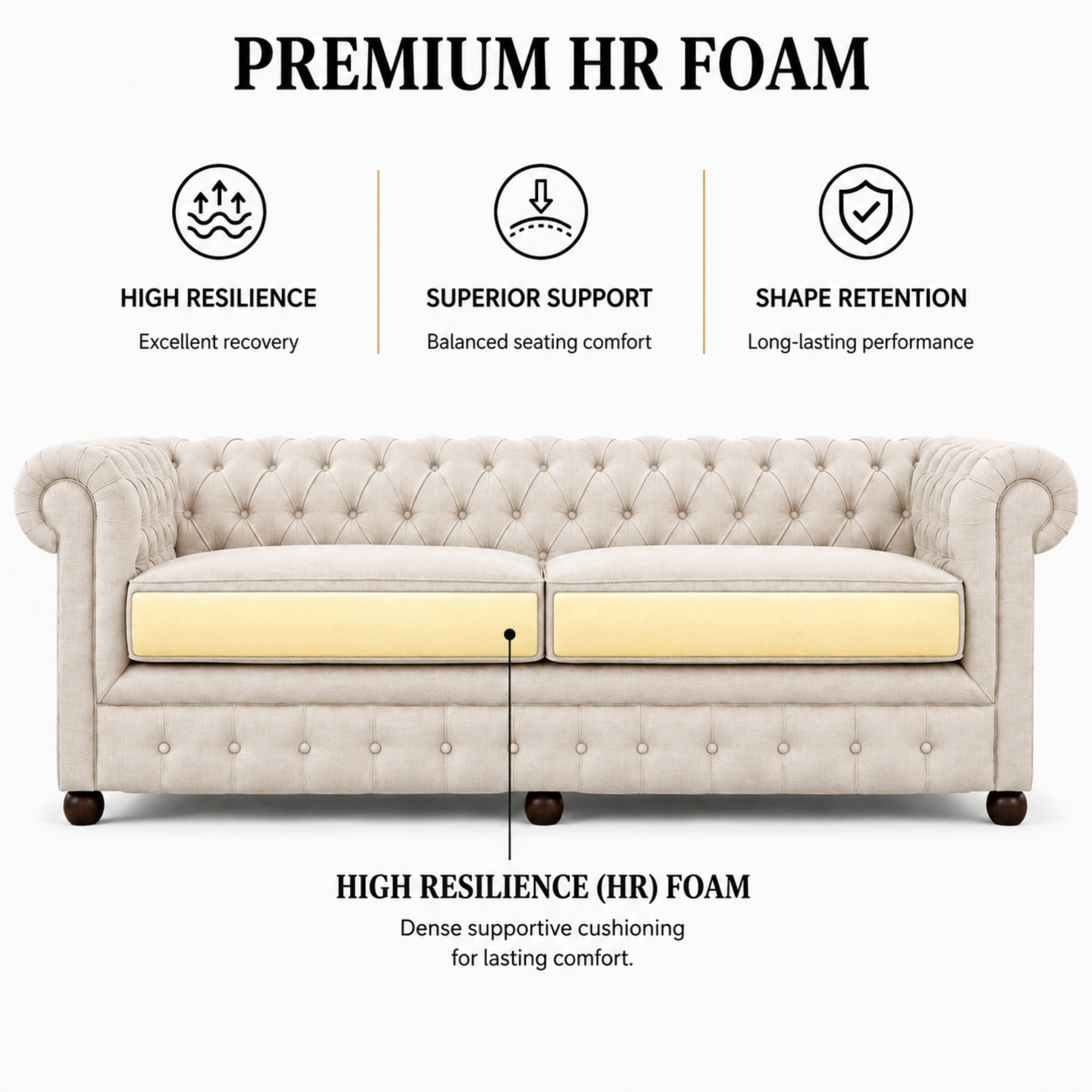 Best 3 Seater Chesterfield Sofa Fabric Cotton Line Blend Sofa with Frame Marandi wood & Soft Padded High Quality