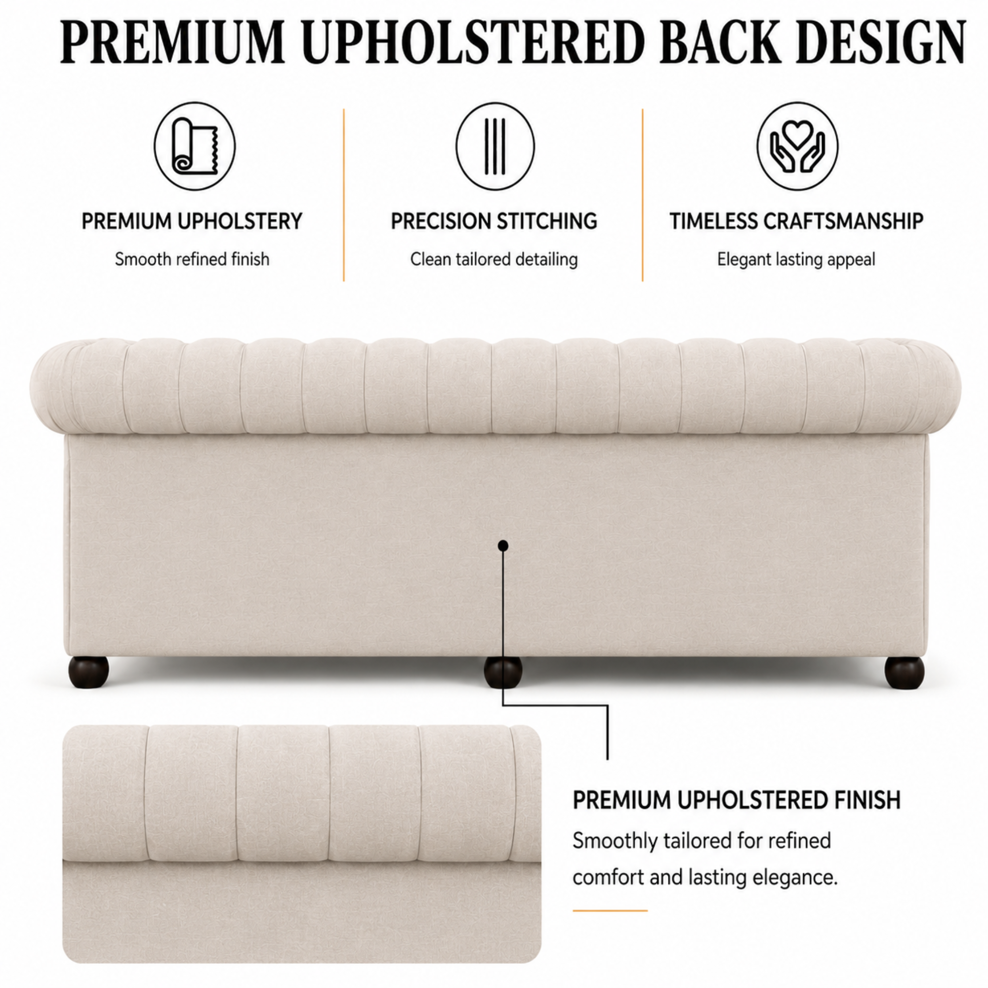 Best 3 Seater Chesterfield Sofa Fabric Cotton Line Blend Sofa with Frame Marandi wood & Soft Padded High Quality