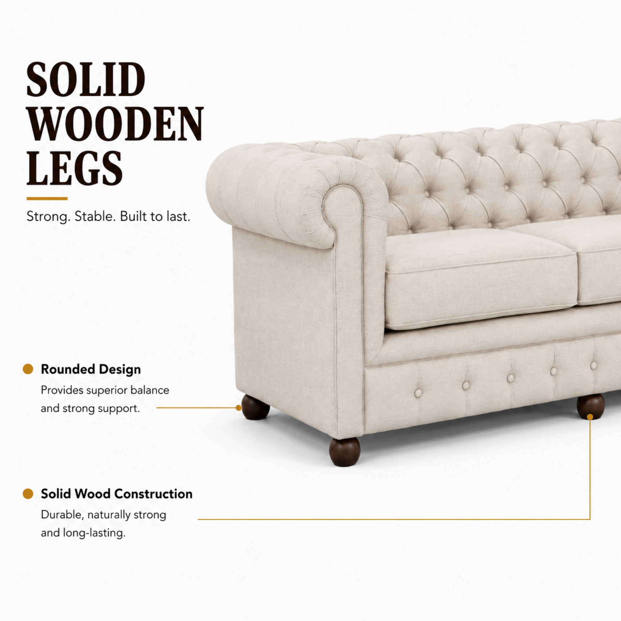 Best 3 Seater Chesterfield Sofa Fabric Cotton Line Blend Sofa with Frame Marandi wood & Soft Padded High Quality