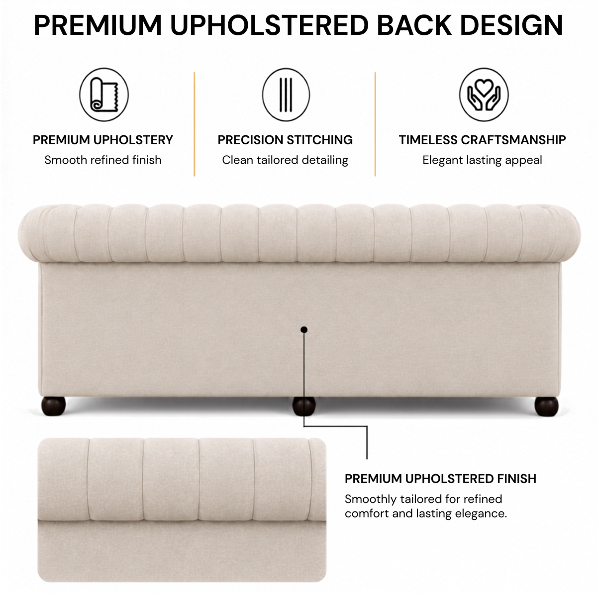 Best 3 Seater Chesterfield Sofa Fabric Cotton Line Blend Sofa with Frame Marandi wood & Soft Padded High Quality