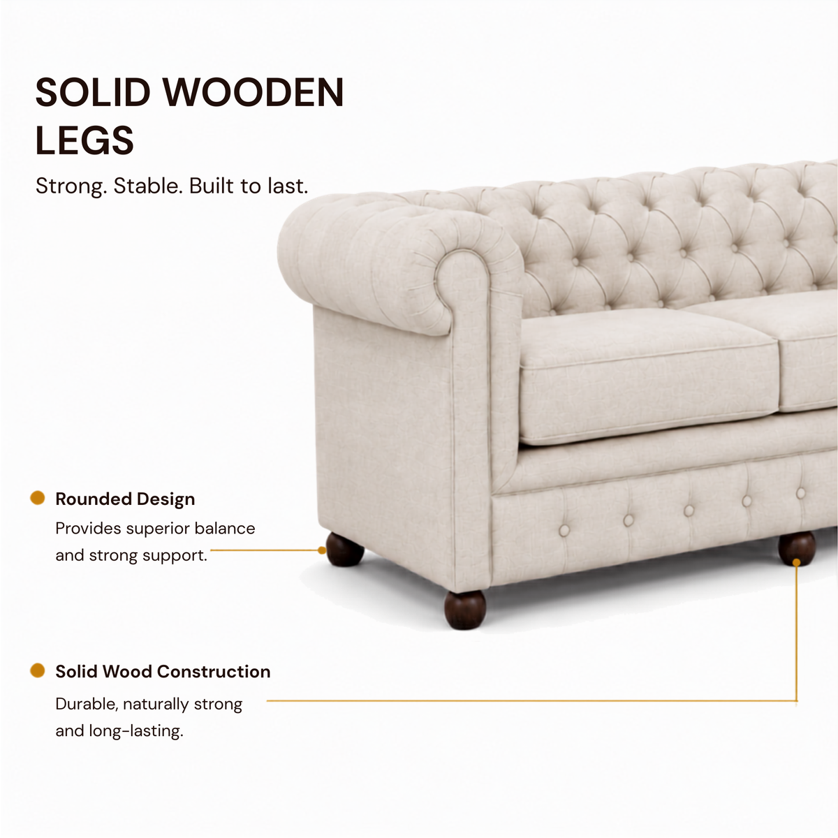 Best 3 Seater Chesterfield Sofa Fabric Cotton Line Blend Sofa with Frame Marandi wood & Soft Padded High Quality