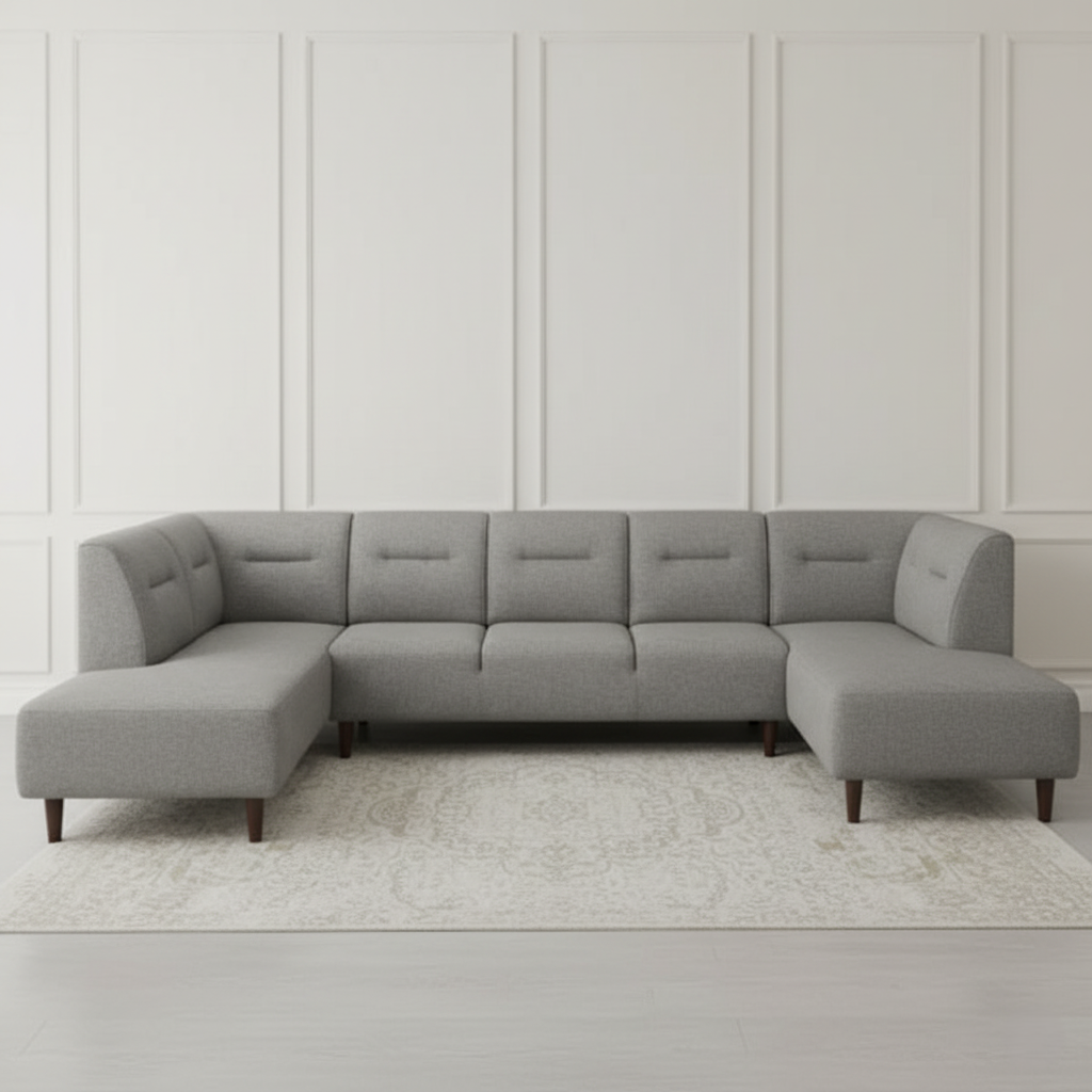 Premium Fabric U Shape Sofa Corner Design Made In Solid Wood Frame PU Foam and Wooden Legs Base