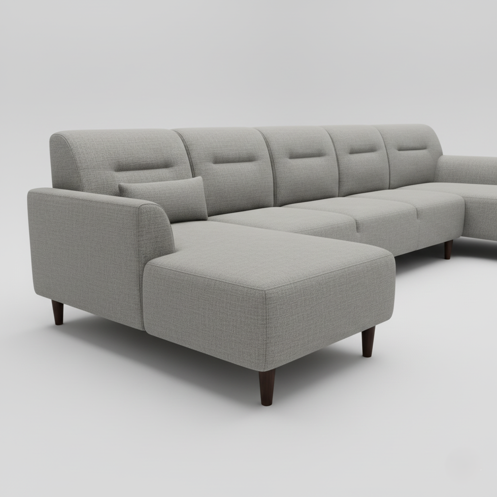 Premium Fabric U Shape Sofa Corner Design Made In Solid Wood Frame PU Foam and Wooden Legs Base