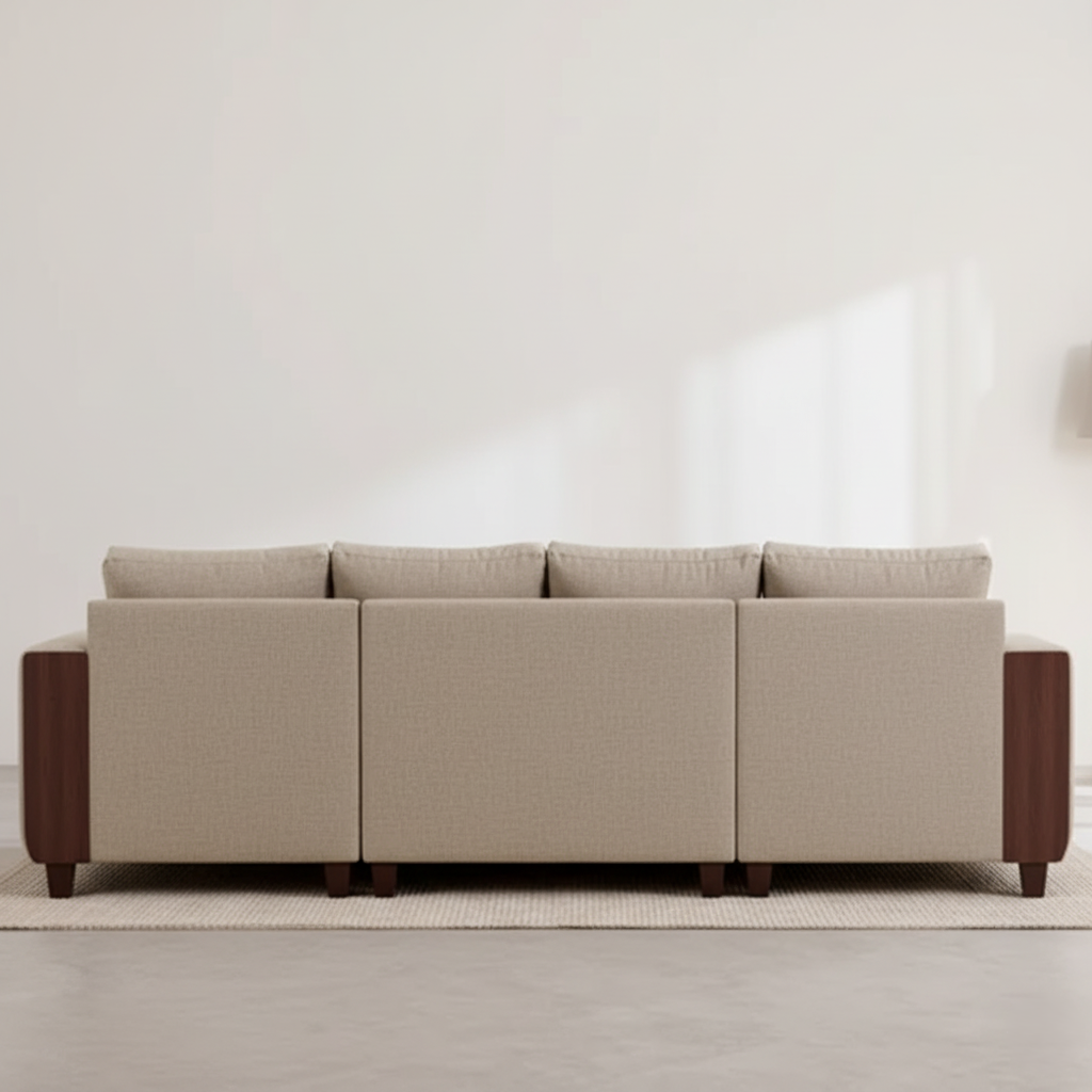 L Shape Sectional Sofa For Home Furniture Modern Design Suede Fabric & Marandi Wood Frame High Density Sofa For Living Room